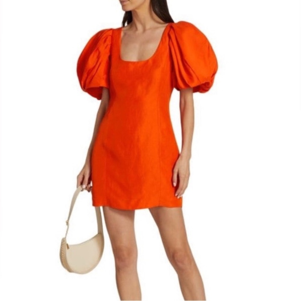 FRAME | Women’s Mandarin Puff Sleeve U-Neck Slubbed Poplin Mini Dress size XS